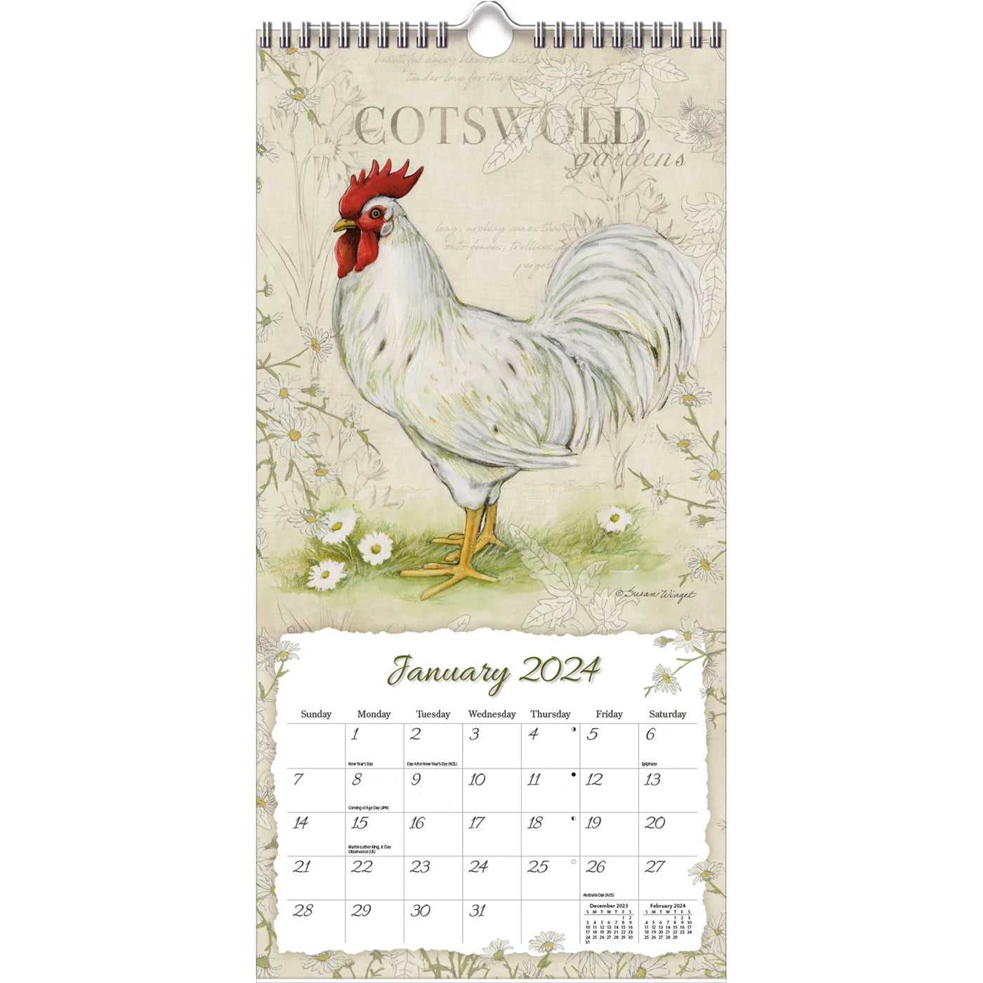 2024 Proud Rooster Slim Wall Calendar Animals & Wildlife Calendars