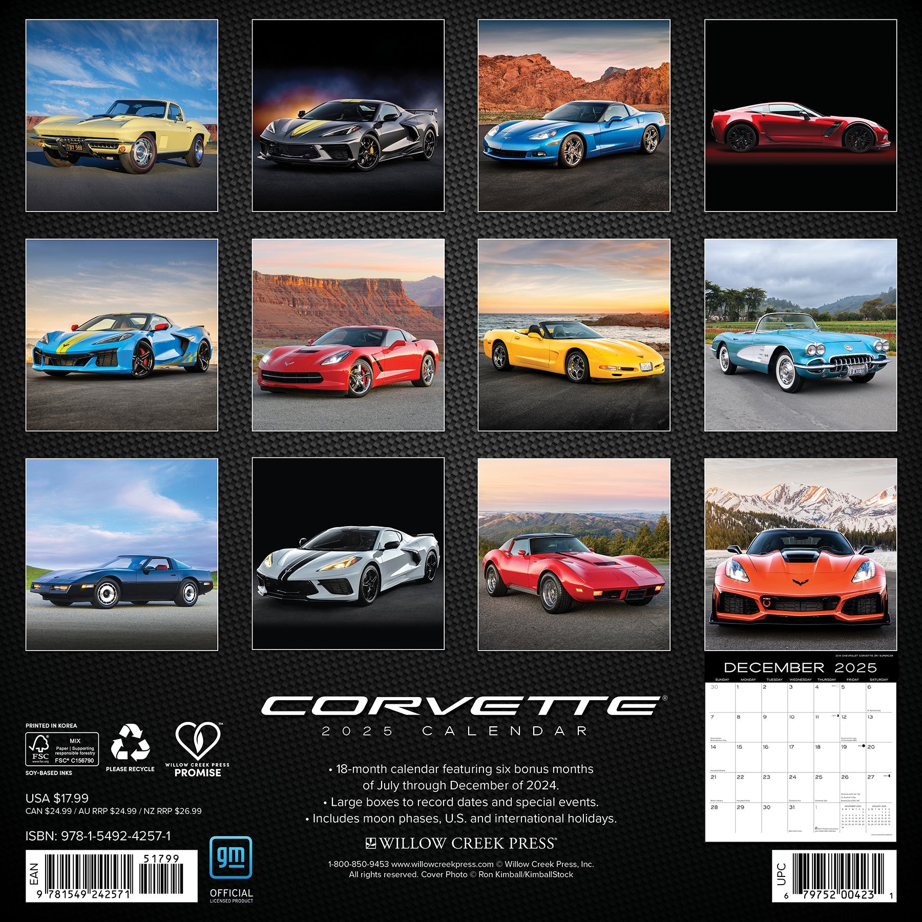 2025 Corvette (w/foil) - Square Wall Calendar