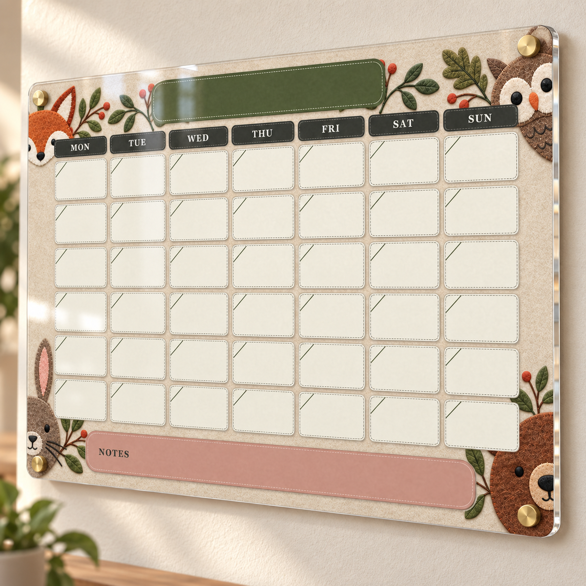 02_-_Woodland_Friends_A3_Acrylic_Wall_Calendar_-_Dry_Erase_-_EP-AC-A3-025_-_649310205004_-_Angled_Side_View.png