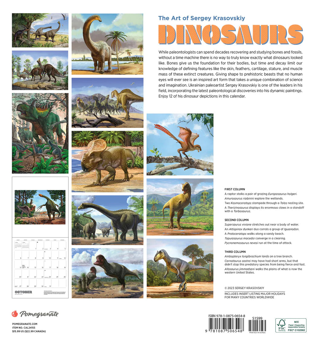 2024 Dinosaurs The Art Of Sergey Krasovskiy Square Wall Calendar