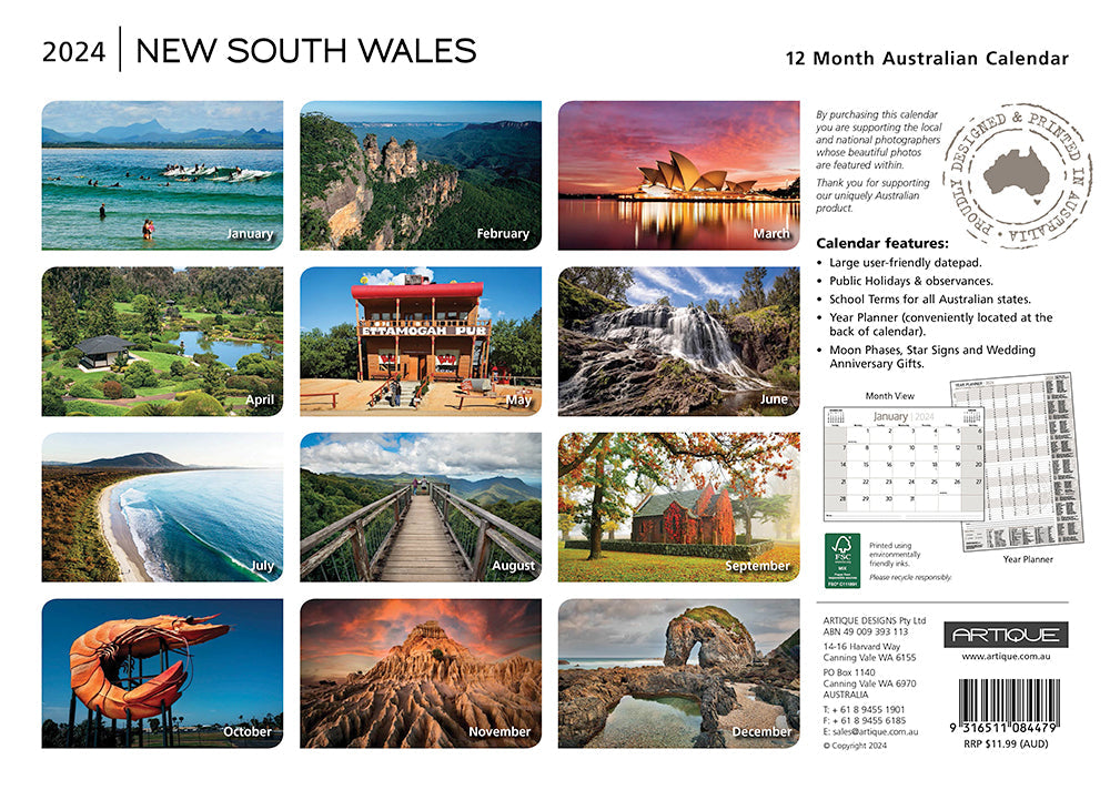 2024 New South Wales (by Artique) Horizontal Wall Calendar