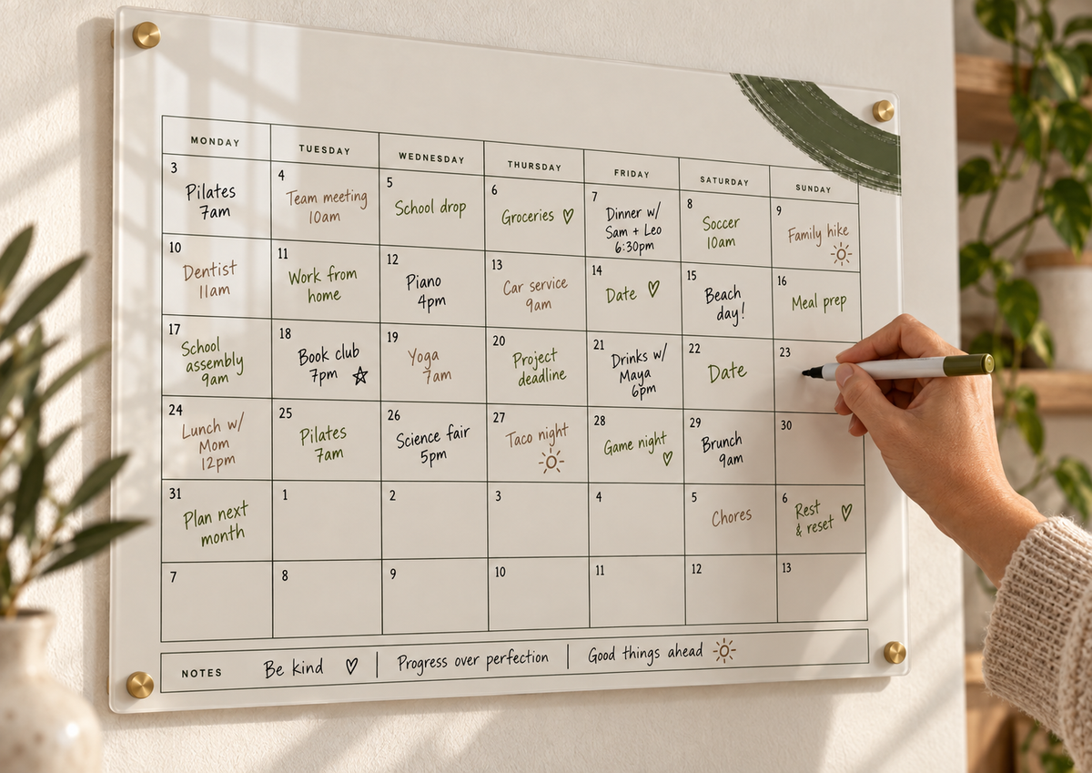 05_-_Olive___Stone_A3_Acrylic_Wall_Calendar_-_Dry_Erase_-_EP-AC-A3-010_-_649310204854_-_Writing_in_Use.png