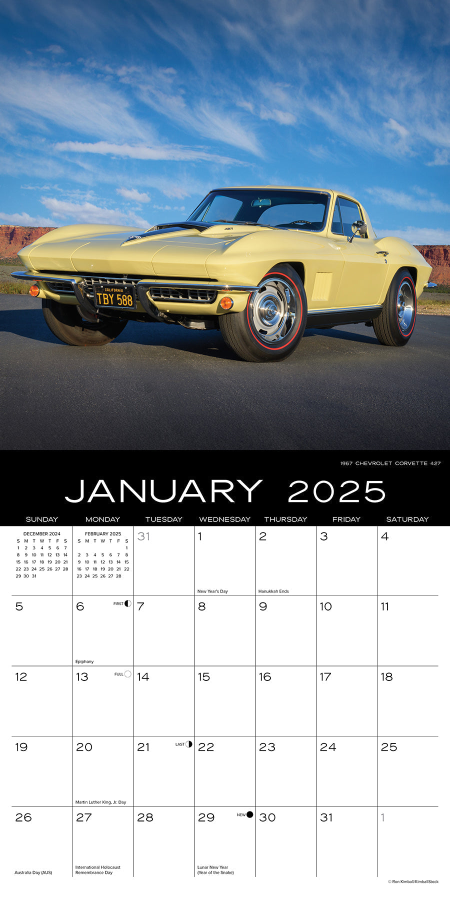 2025 Corvette (w/foil) - Square Wall Calendar