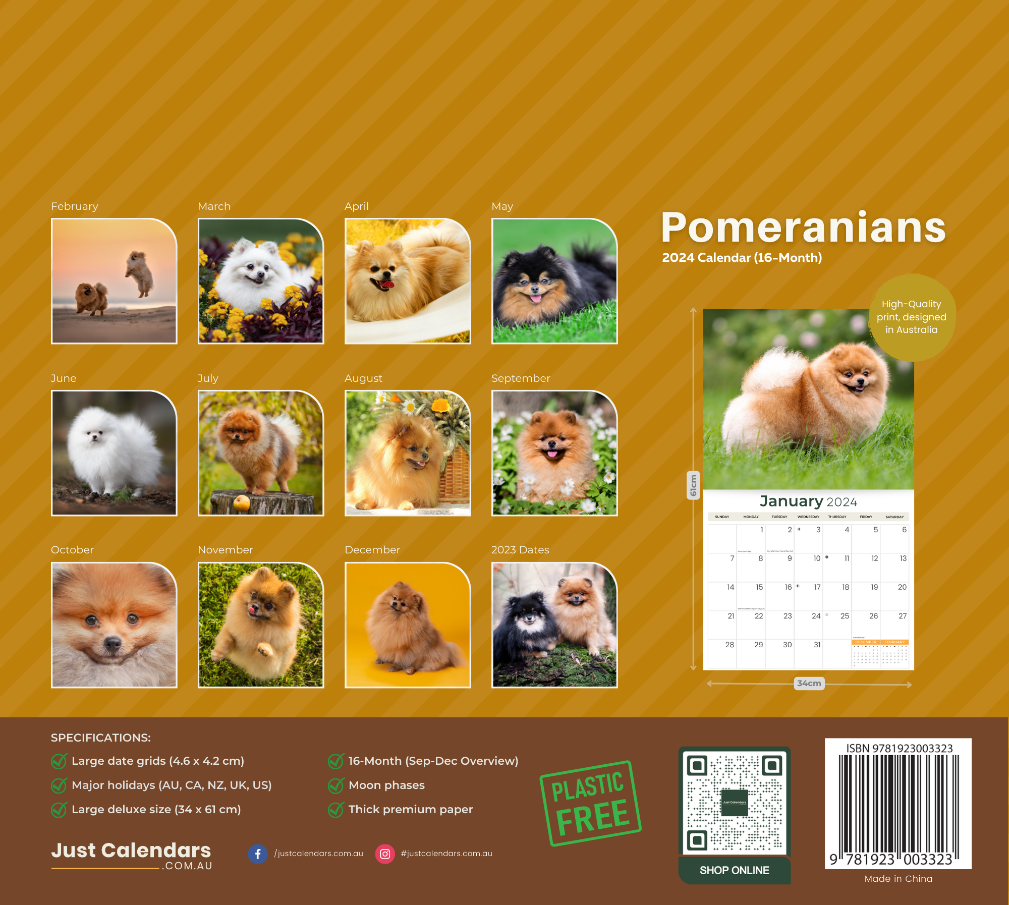 2024 Pomeranians - Deluxe Wall Calendar