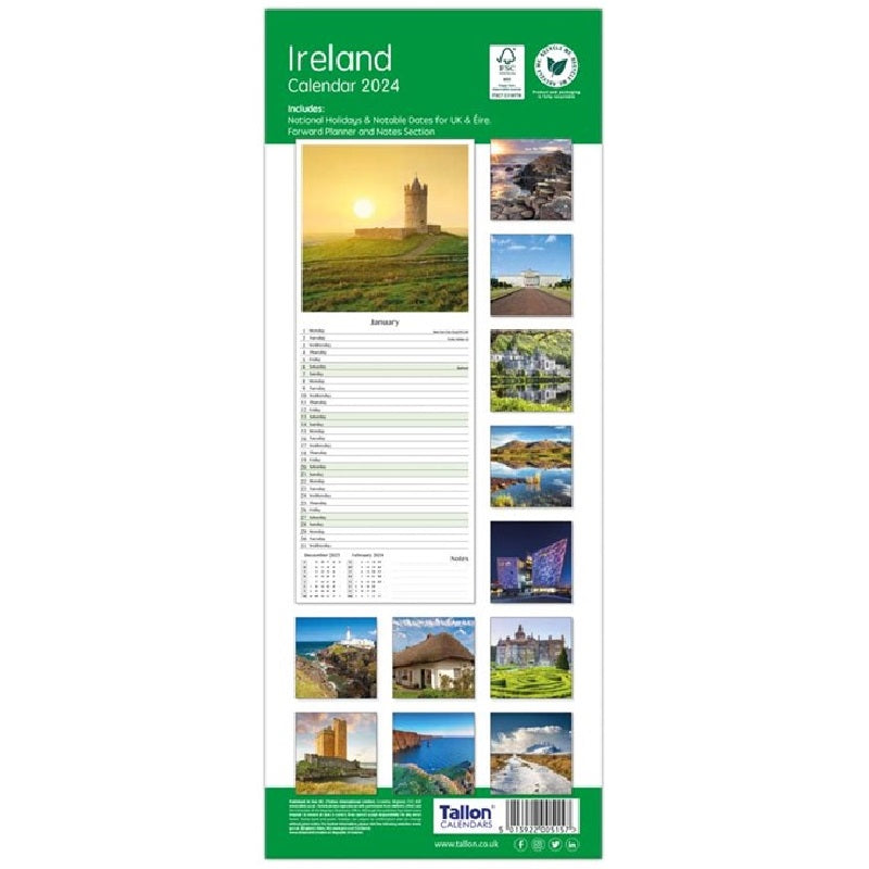 2024 Green Ireland Super - Slim Wall Calendar