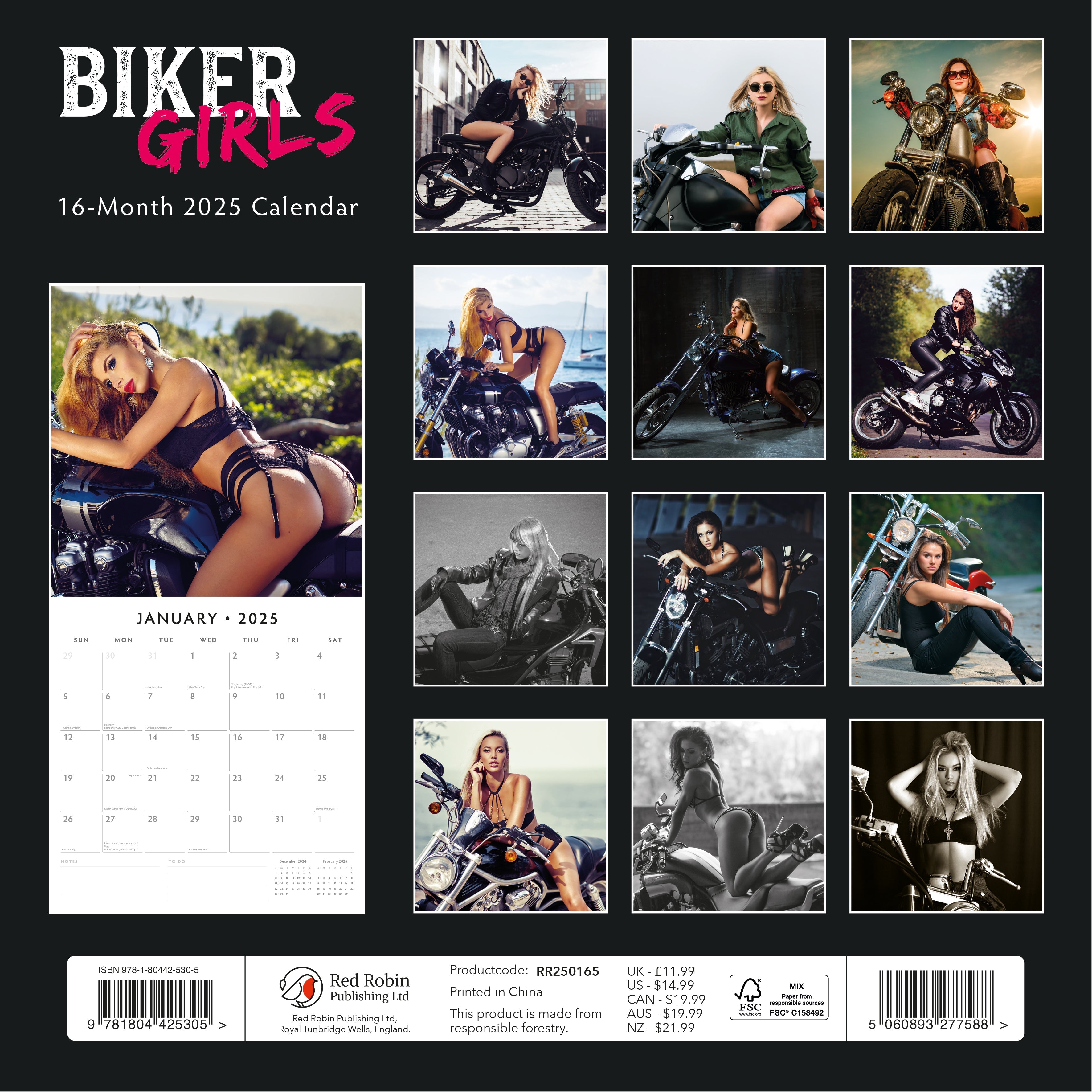 2025 Biker Girls - Square Wall Calendar
