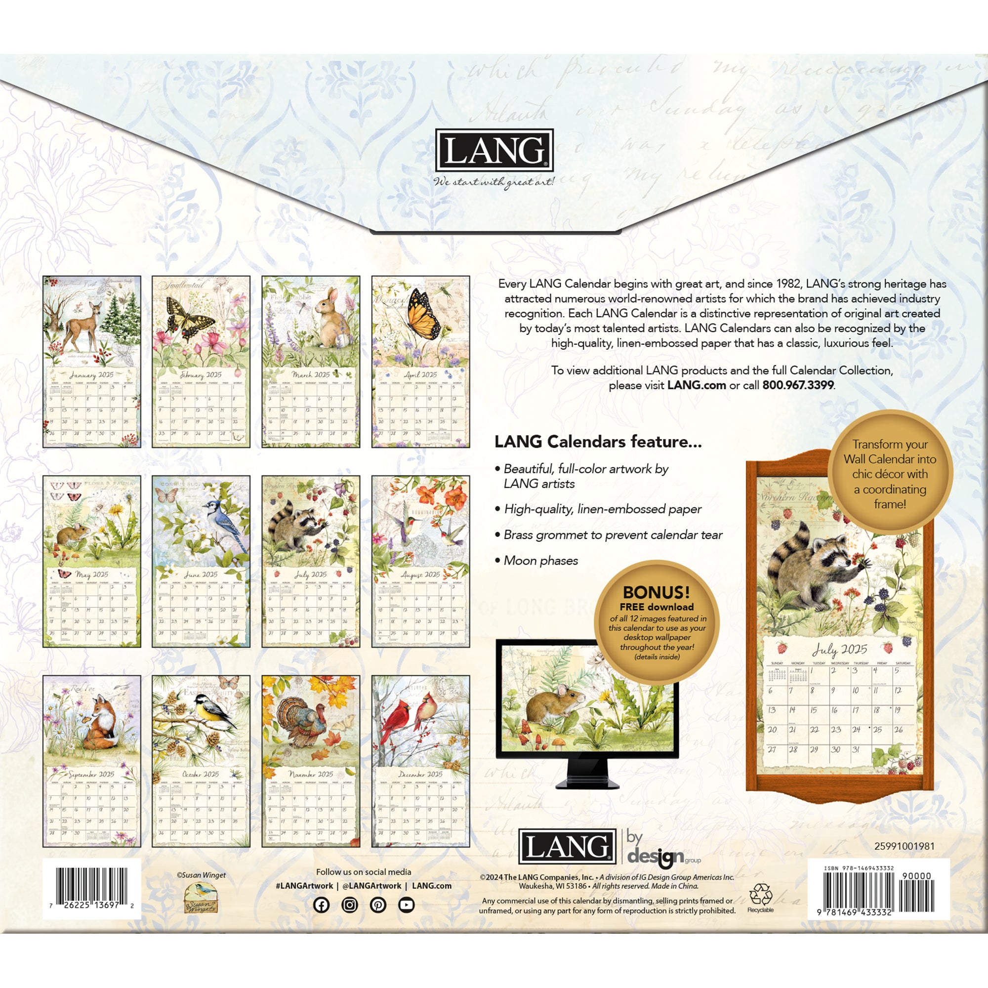2025 LANG Field Guide By Susan Winget - Deluxe Wall Calendar