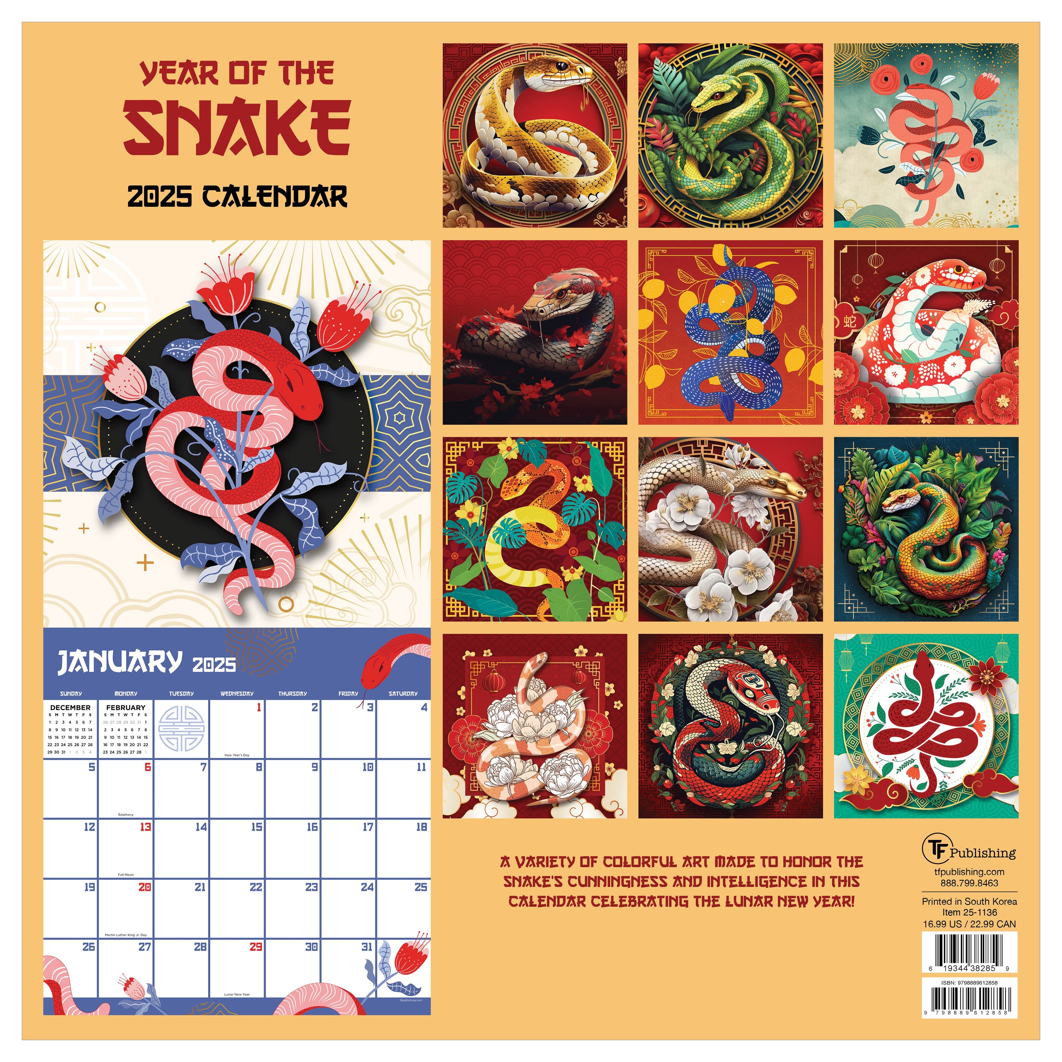 2025 Year of the Snake - Square Wall Calendar