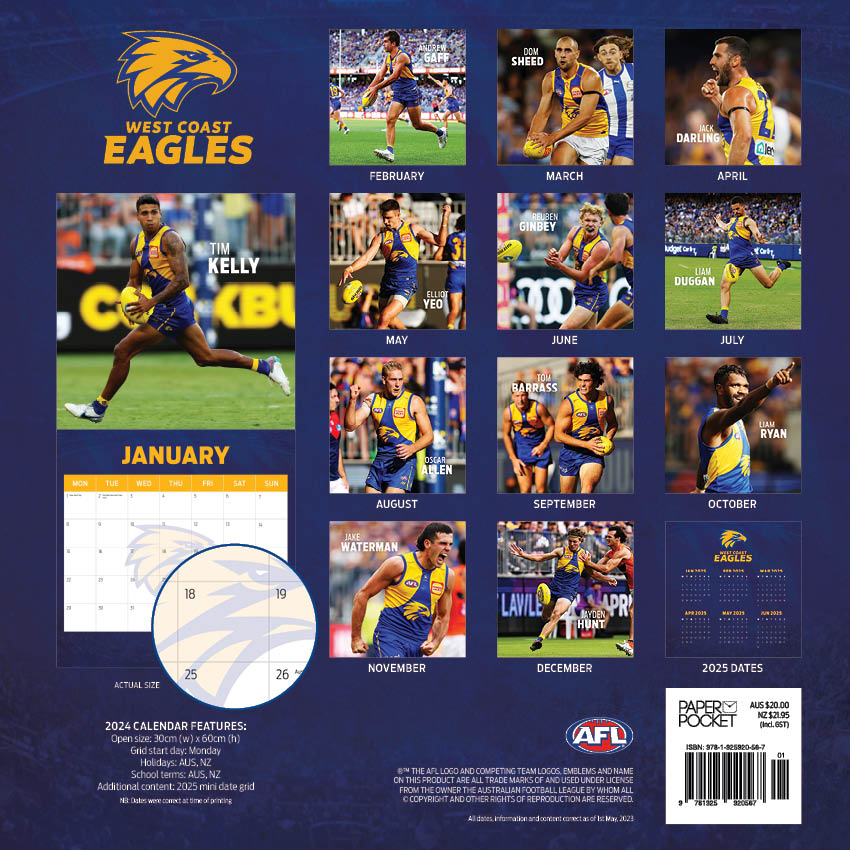 2024 AFL West Coast Eagles - Square Wall Calendar