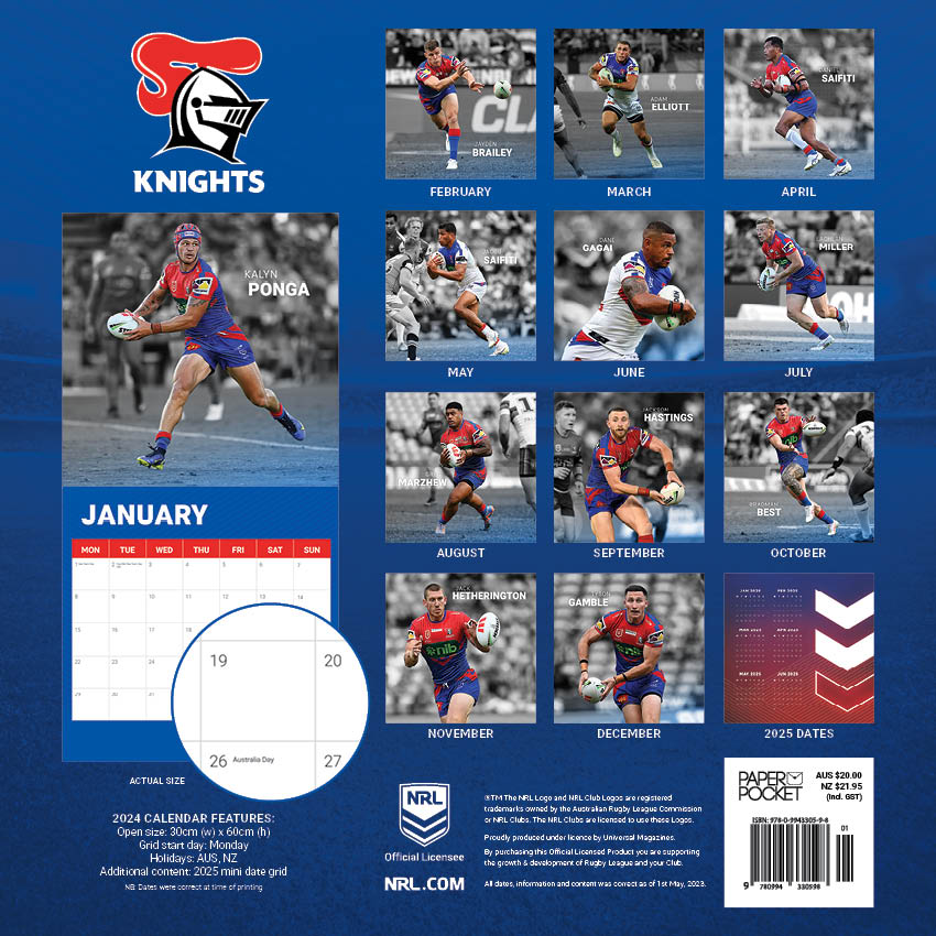 2024 NRL Newcastle Knights Square Wall Calendar