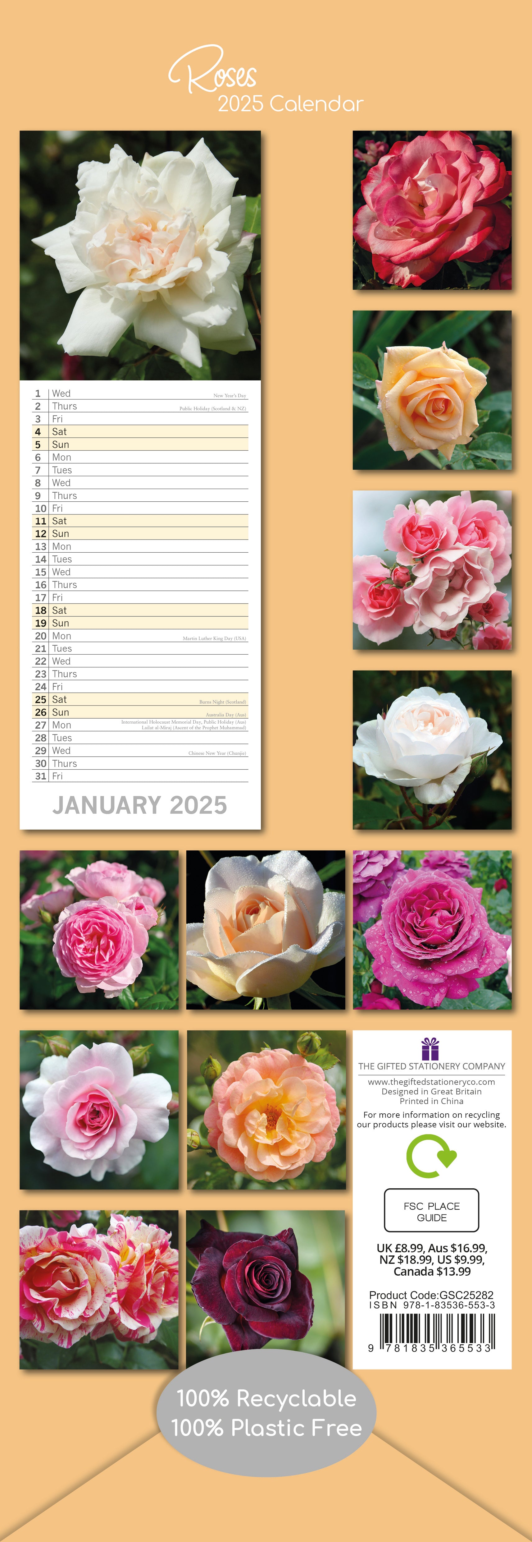 2025 Roses - Slim Wall Calendar