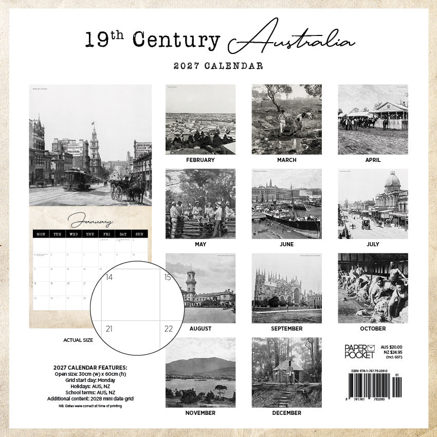 2027 19th Century Australia - Square Wall Calendar