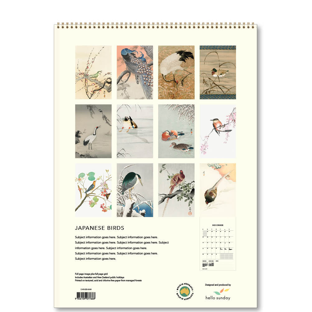 2025 Japanese Birds - Deluxe Wall Calendar