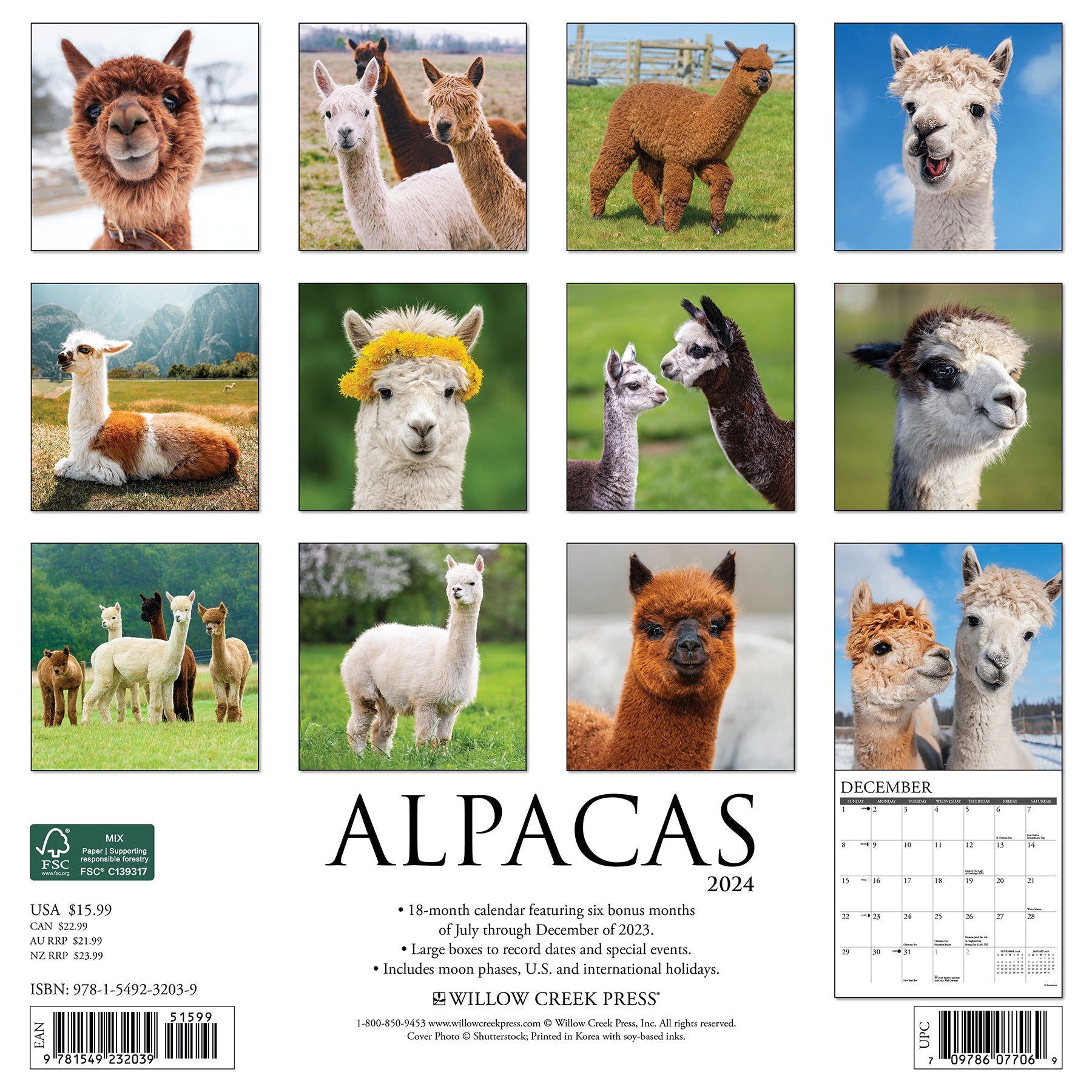 2024 Alpacas Square Wall Calendar Animals & Wildlife Calendars by