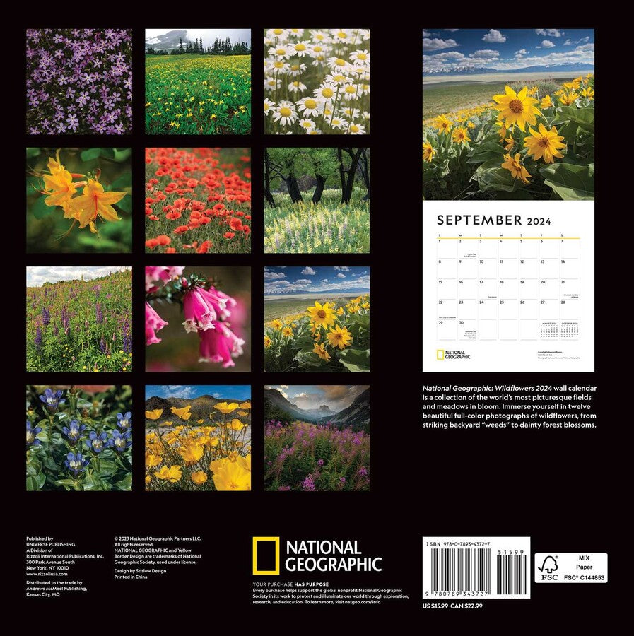 2024 Wildflowers: National Geographic - Square Wall Calendar