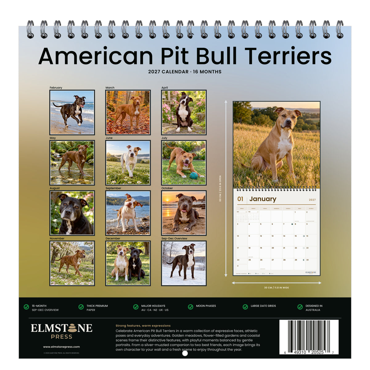 2027 American Pit Bull Terriers Wire-O square wall calendar - back cover