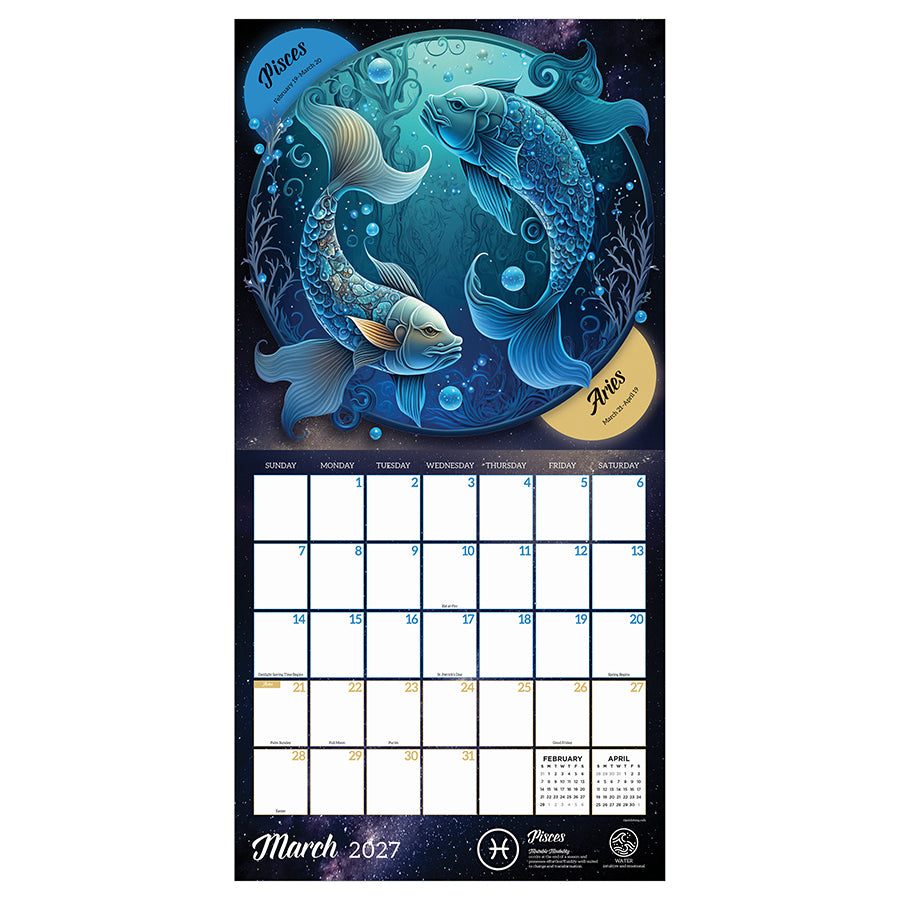 2027 Astrology wall calendar open March grid