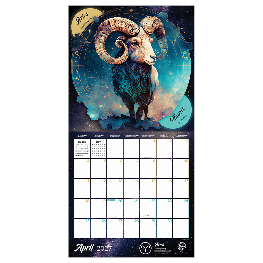 2027 Astrology wall calendar open April grid