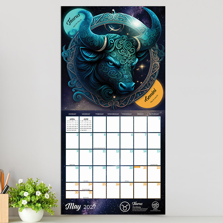 2027 Astrology wall calendar displayed on a wall