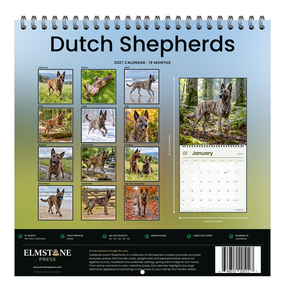 2027 Dutch Shepherds Wire-O square wall calendar - back cover