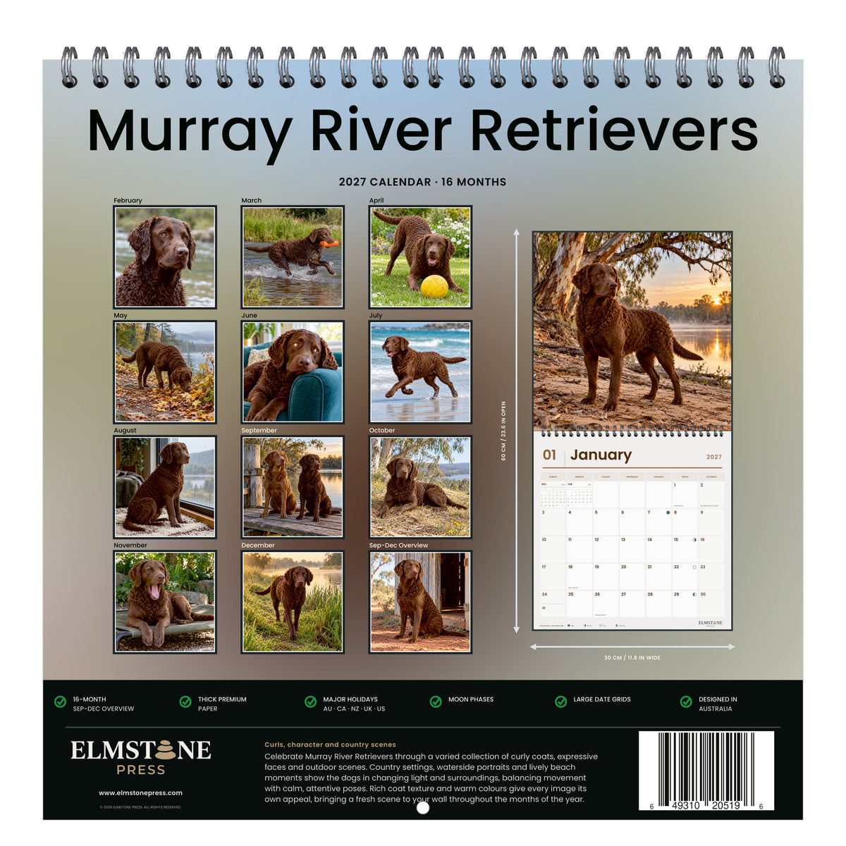 2027 Murray River Retrievers Wire-O square wall calendar - back cover