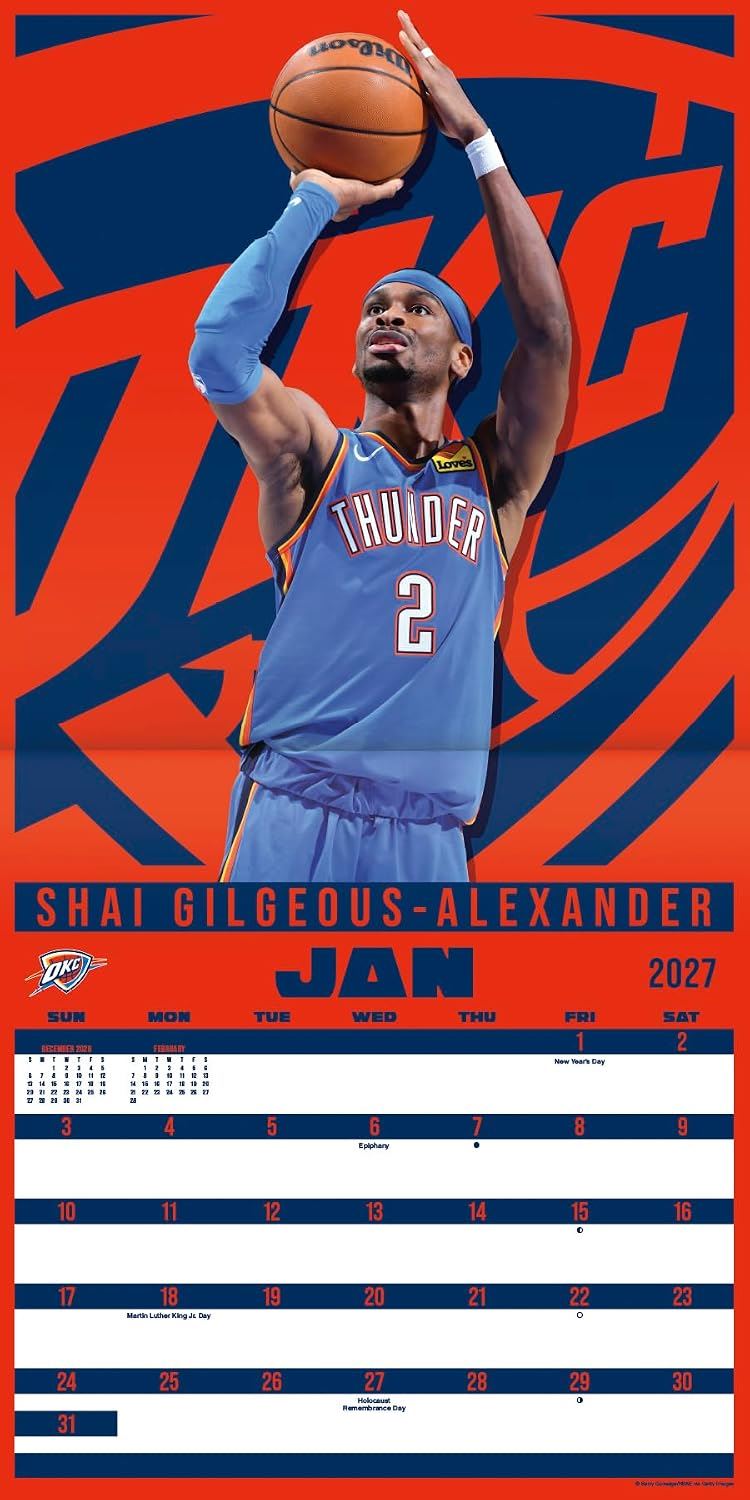 2027 NBA Superstars square wall calendar inside monthly layout
