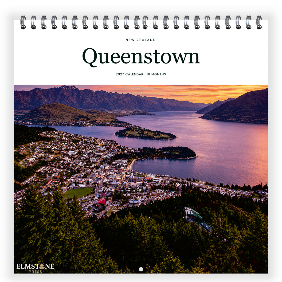 2027 Queenstown New Zealand Wire-O square wall calendar - front cover