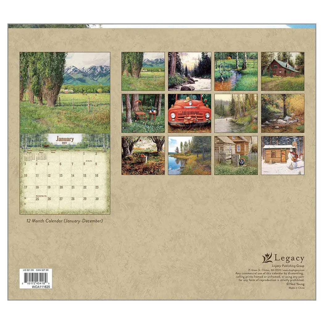 2027 Woodland Deluxe Wall Calendar by Ned Young - Back cover with all 12 monthly artworks