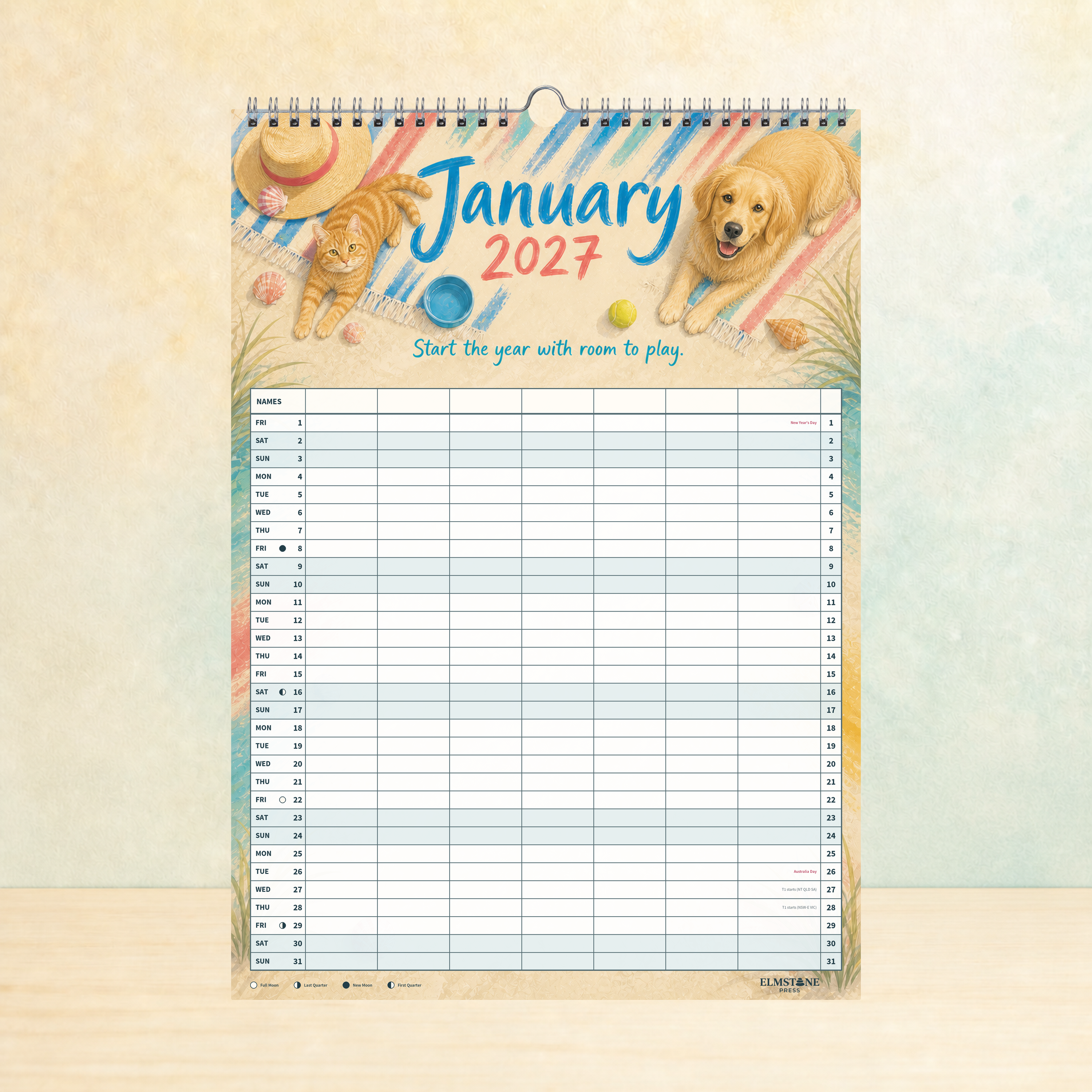 2027 Creature Comforts - ONE BIG US A3 Australian Family Organiser Calendar - Image 02
