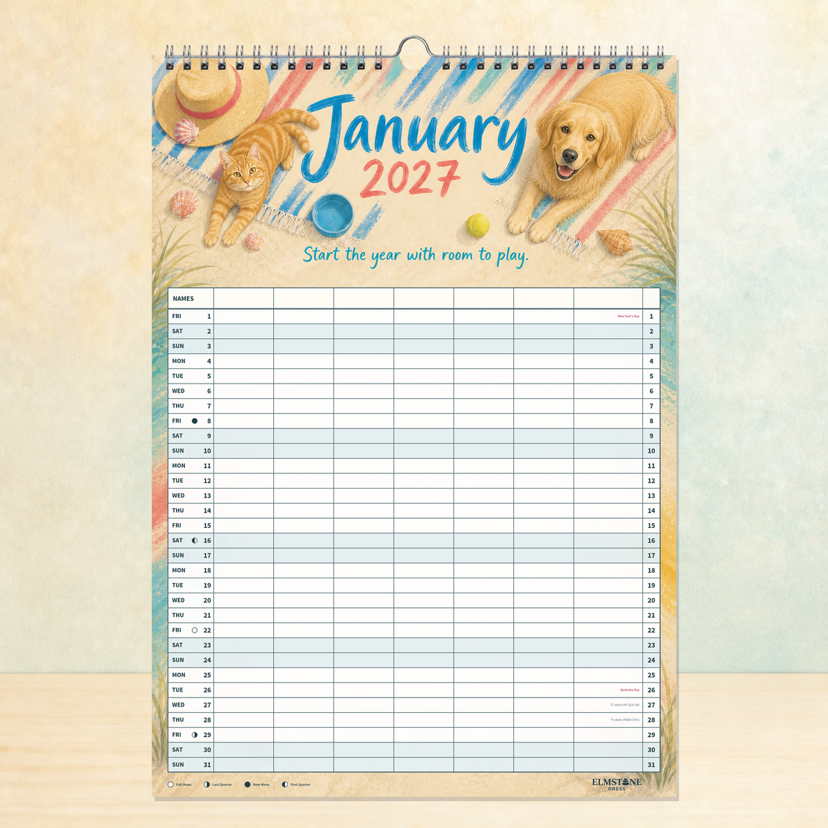 2027 Creature Comforts - ONE BIG US A3 Australian Family Organiser Calendar - Image 02