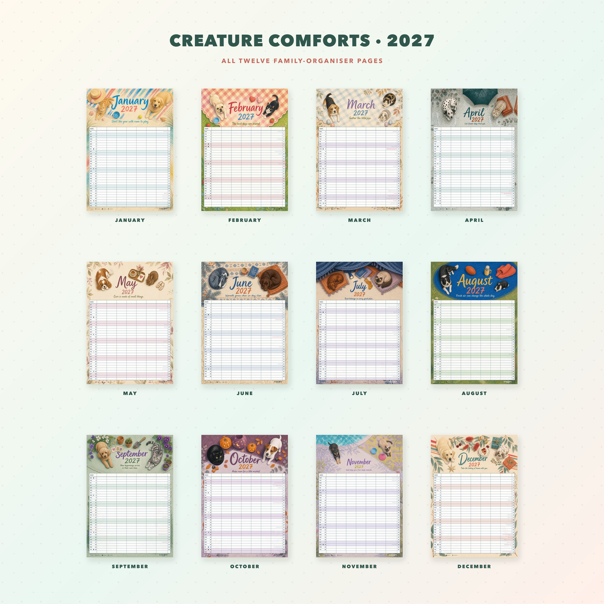 2027 Creature Comforts - ONE BIG US A3 Australian Family Organiser Calendar - Image 03
