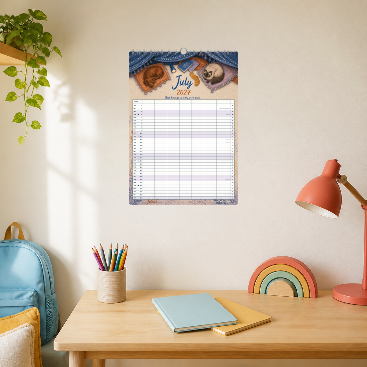 2027 Creature Comforts - ONE BIG US A3 Australian Family Organiser Calendar - Image 06