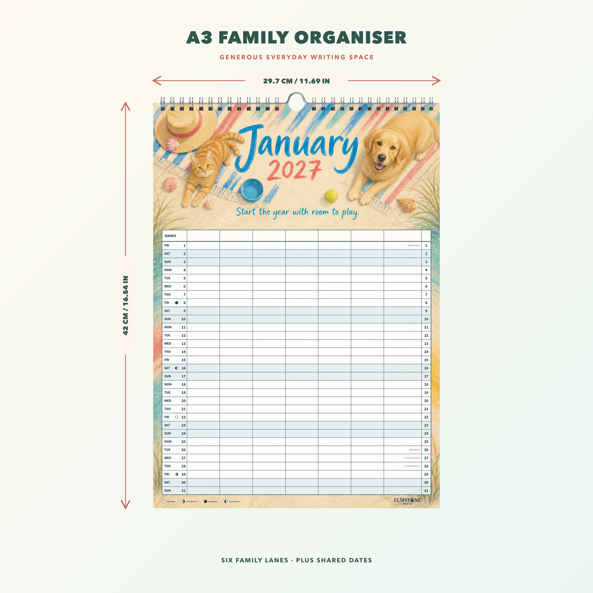 2027 Creature Comforts - ONE BIG US A3 Australian Family Organiser Calendar - Image 08