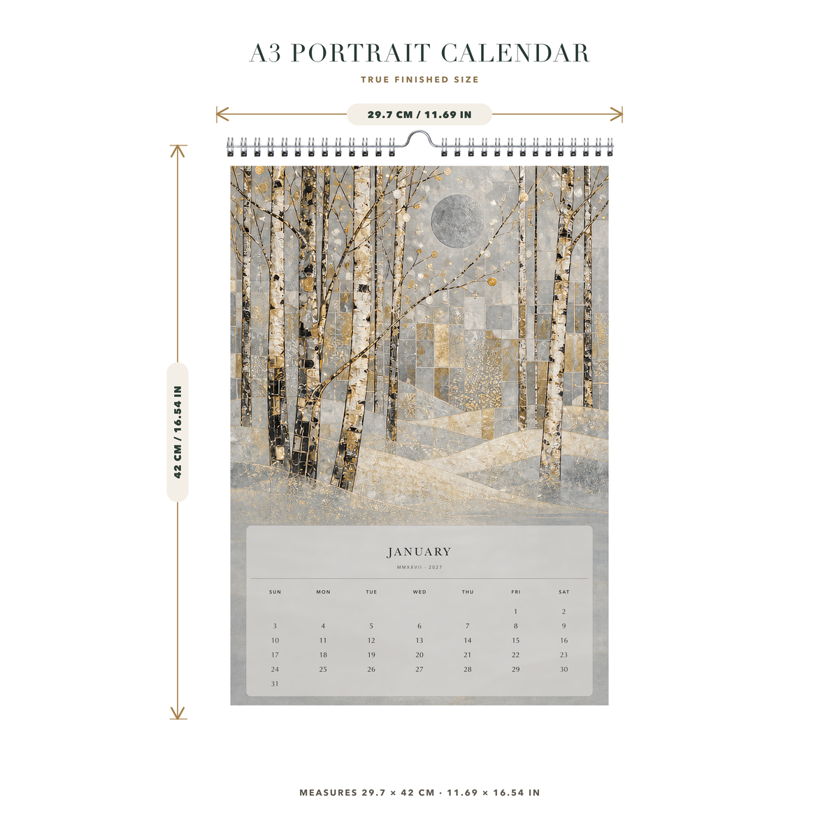 2027 Golden Reveries (The Reimagined Collection - Inspired By Gustav Klimt) - A3 Wall Calendar - Image 08