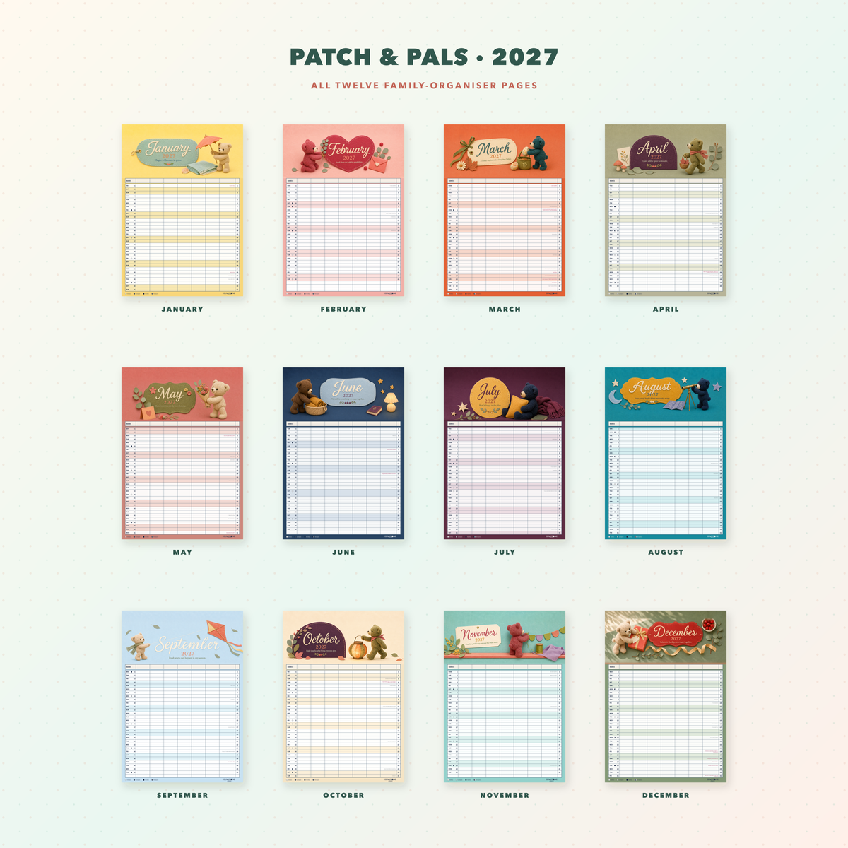 2027 Patch & Pals - ONE BIG US A3 Australian Family Organiser Calendar - Image 03