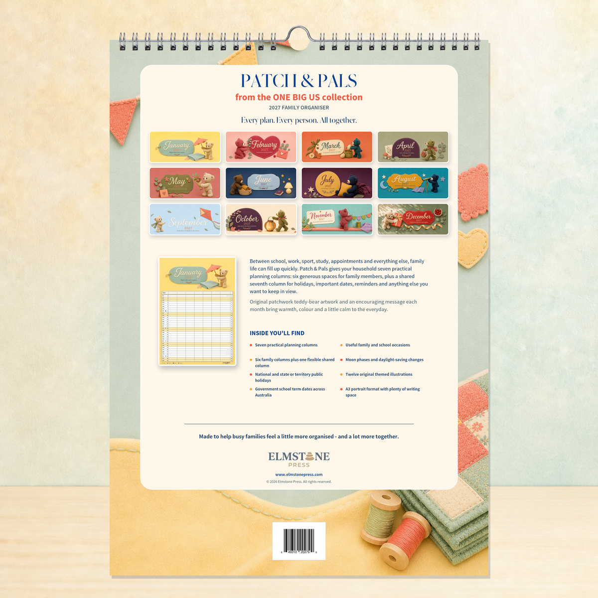 2027 Patch & Pals - ONE BIG US A3 Australian Family Organiser Calendar - Image 04