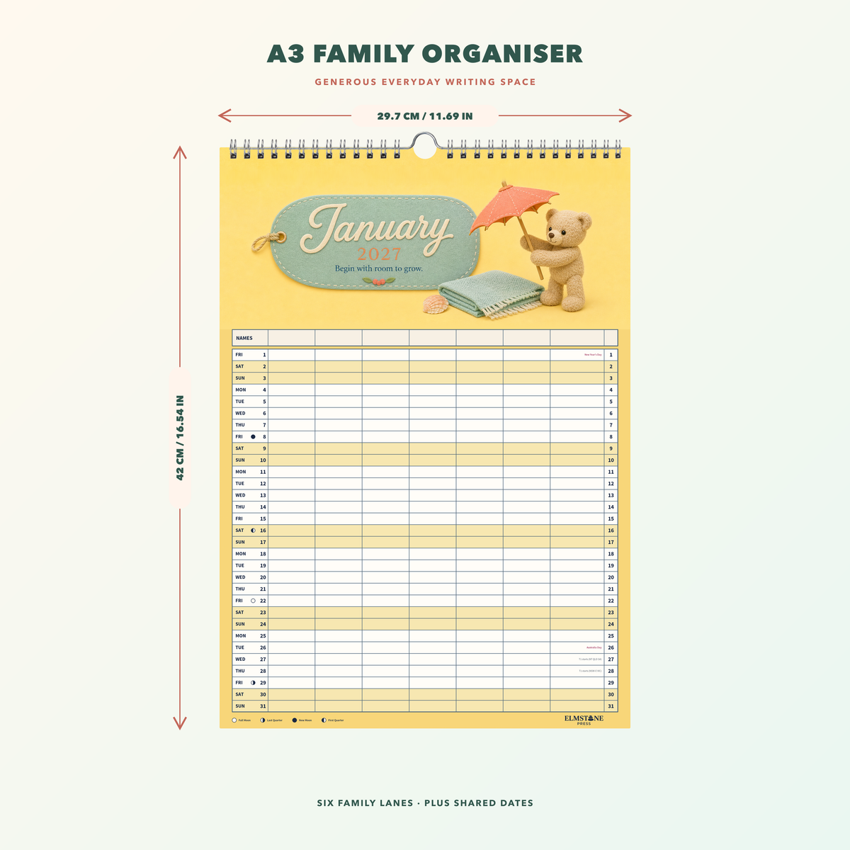 2027 Patch & Pals - ONE BIG US A3 Australian Family Organiser Calendar - Image 08