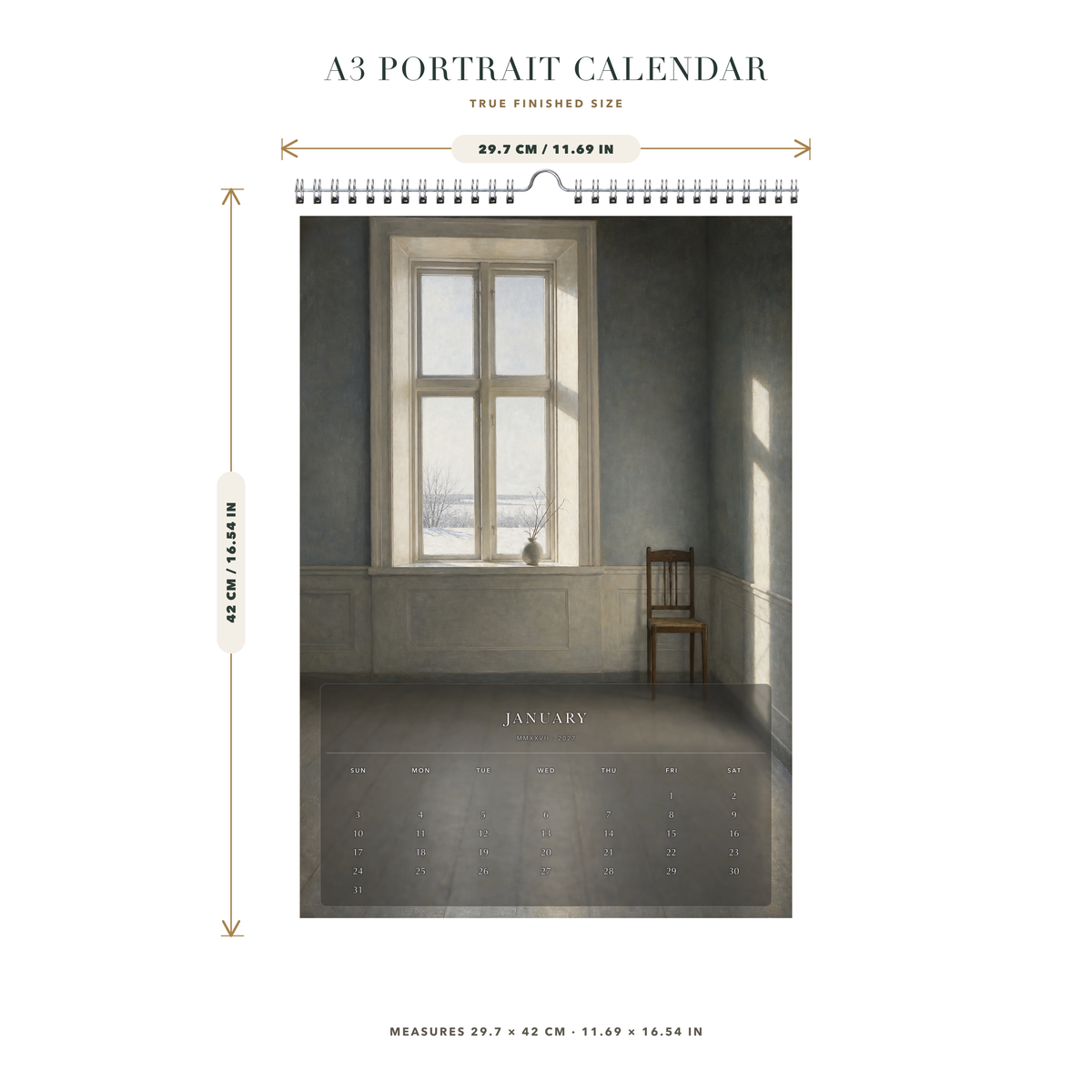 2027 Rooms of Stillness (The Reimagined Collection - Inspired By Vilhelm Hammershøi) - A3 Wall Calendar - Image 08