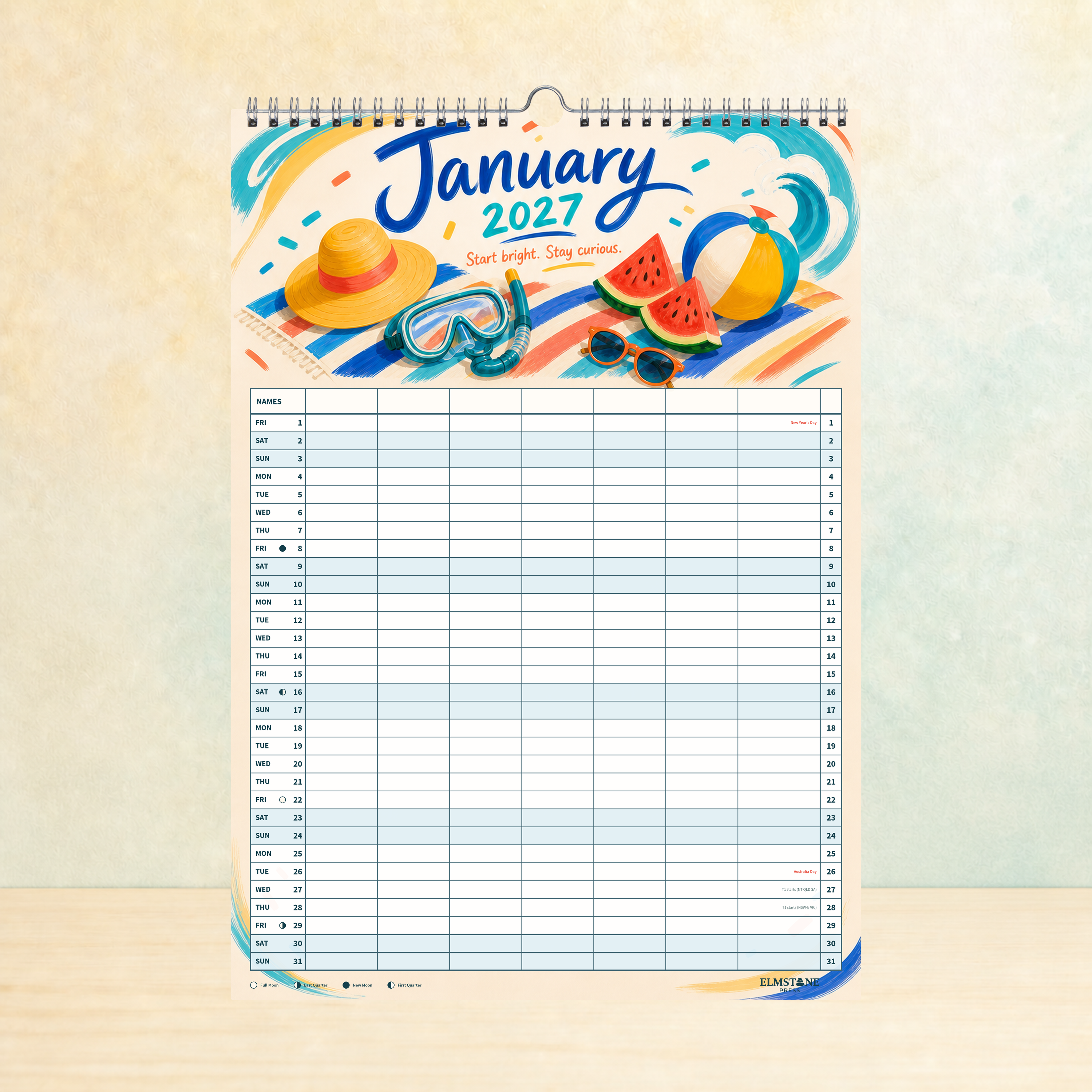 2027 The Bright Side Club - ONE BIG US A3 Australian Family Organiser Calendar - Image 02