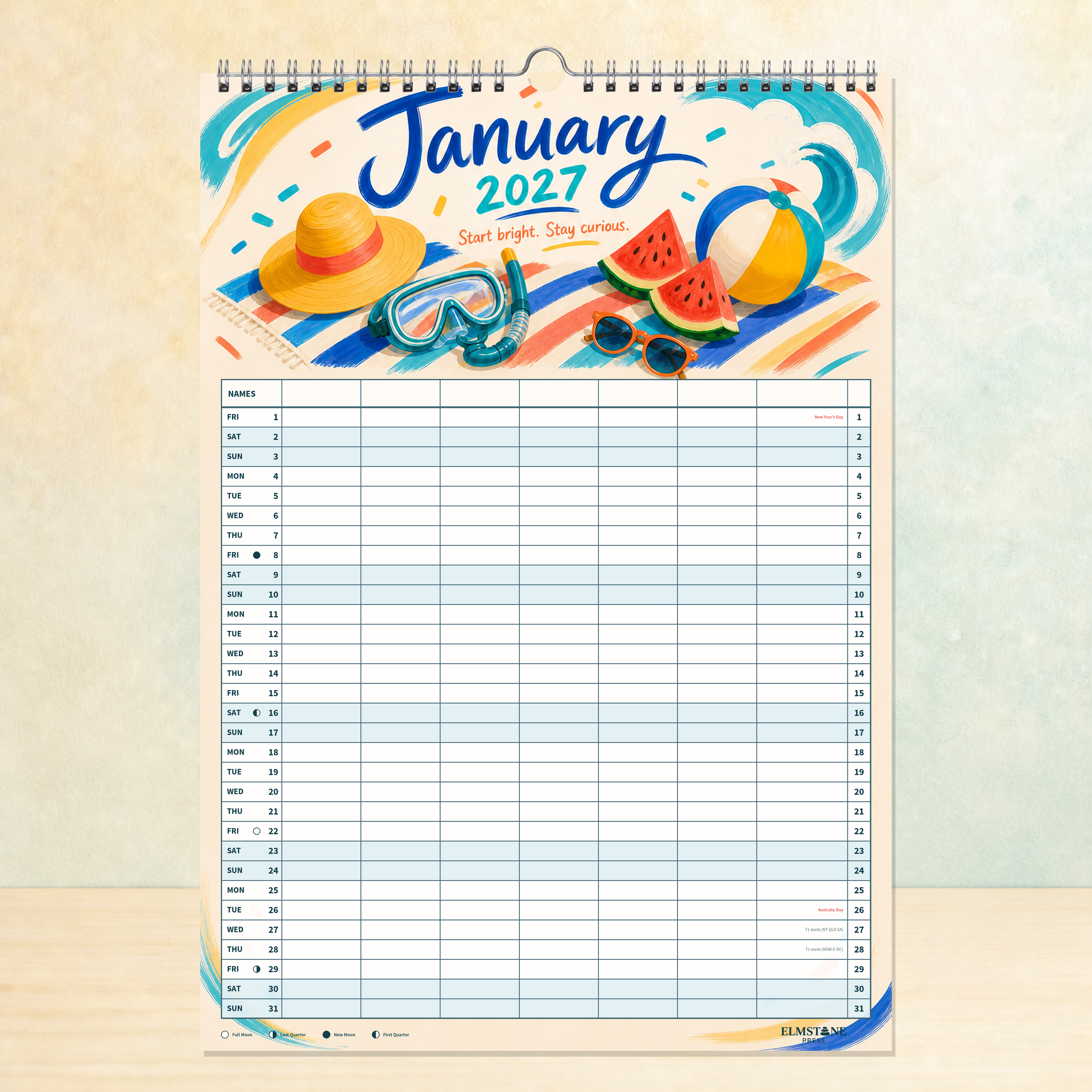 2027 The Bright Side Club - ONE BIG US A3 Australian Family Organiser Calendar - Image 02