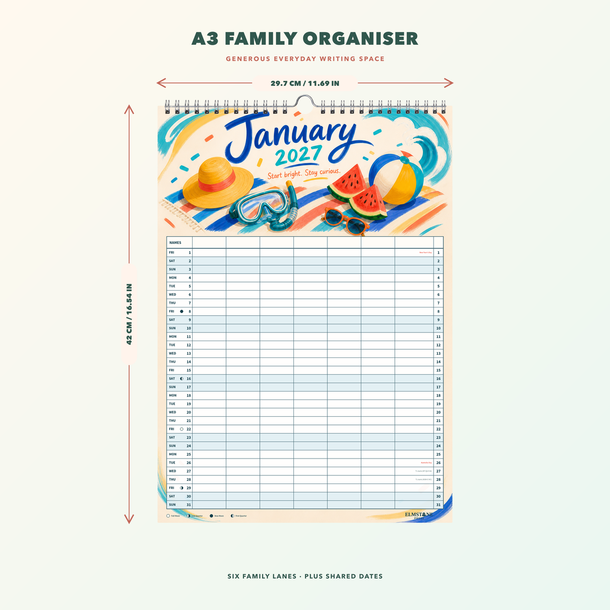 2027 The Bright Side Club - ONE BIG US A3 Australian Family Organiser Calendar - Image 08