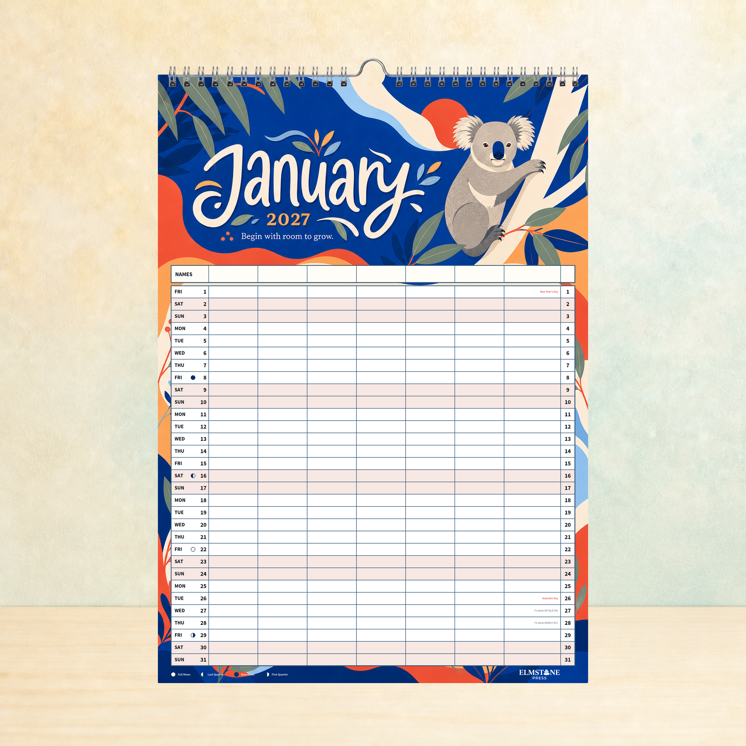 2027 Wild & Wattle - ONE BIG US A3 Australian Family Organiser Calendar - Image 02