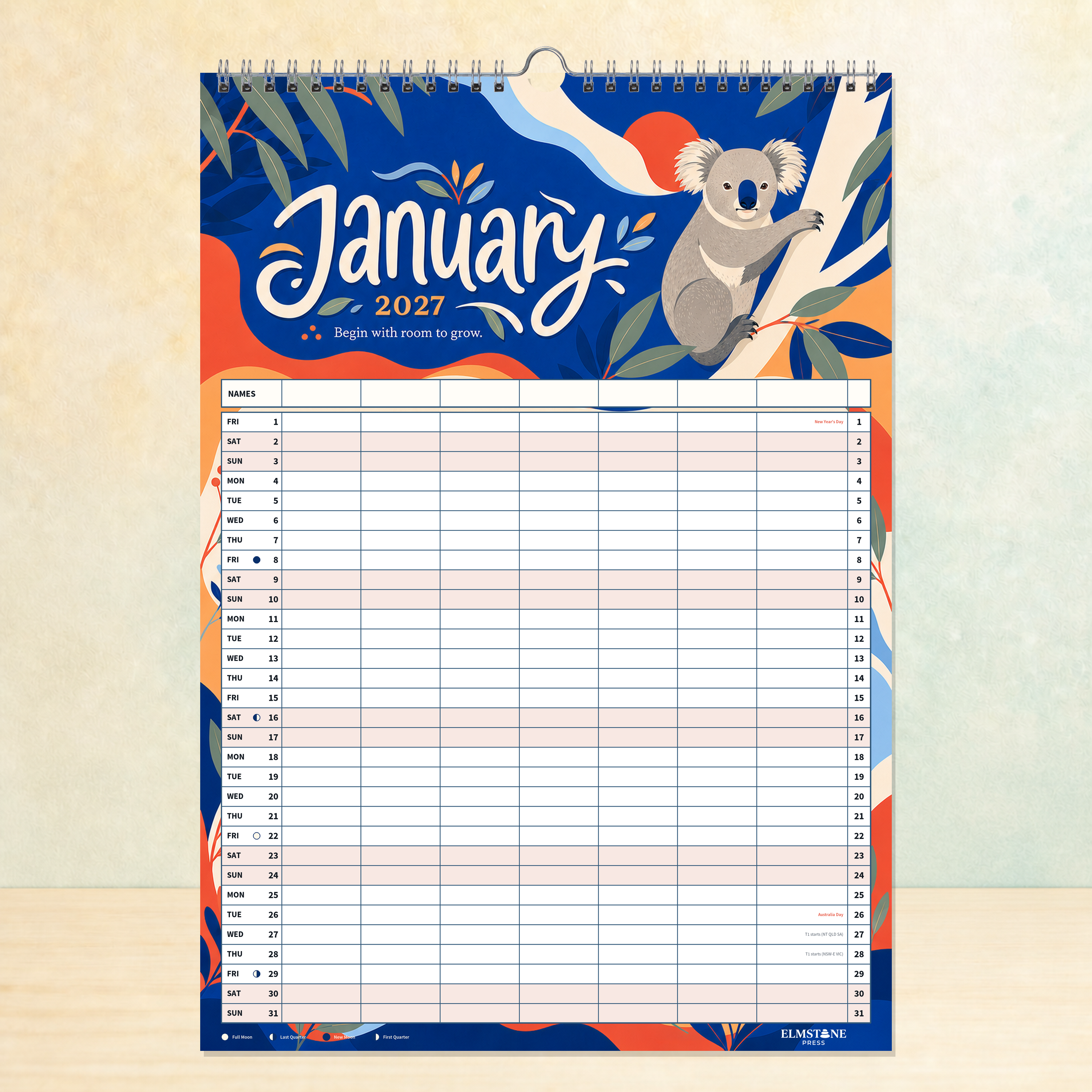 2027 Wild & Wattle - ONE BIG US A3 Australian Family Organiser Calendar - Image 02