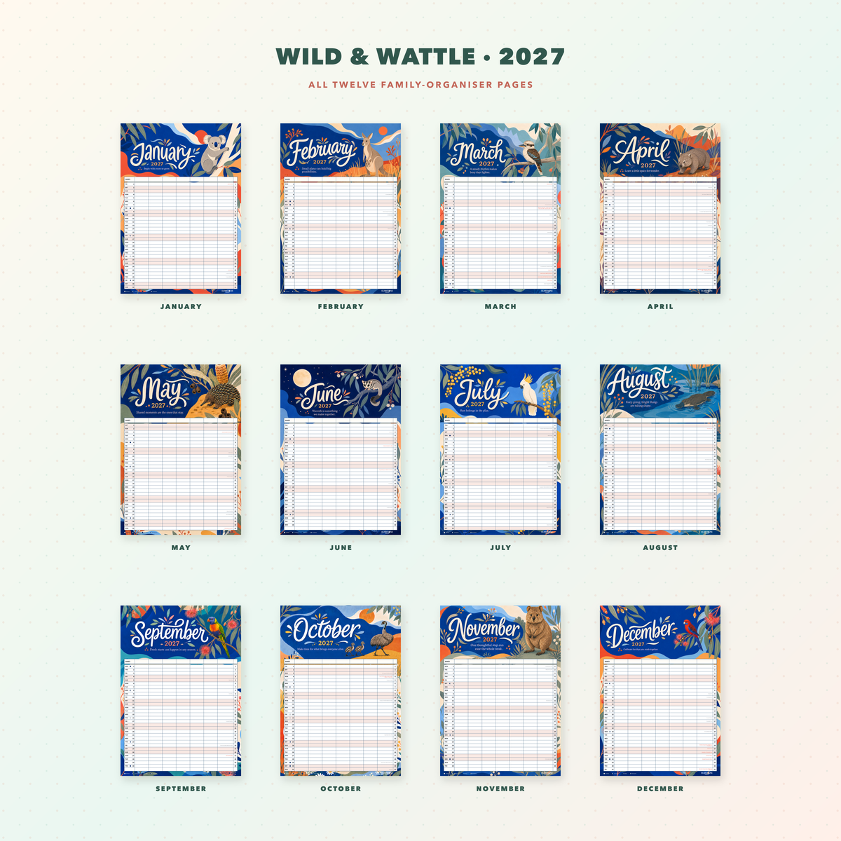 2027 Wild & Wattle - ONE BIG US A3 Australian Family Organiser Calendar - Image 03