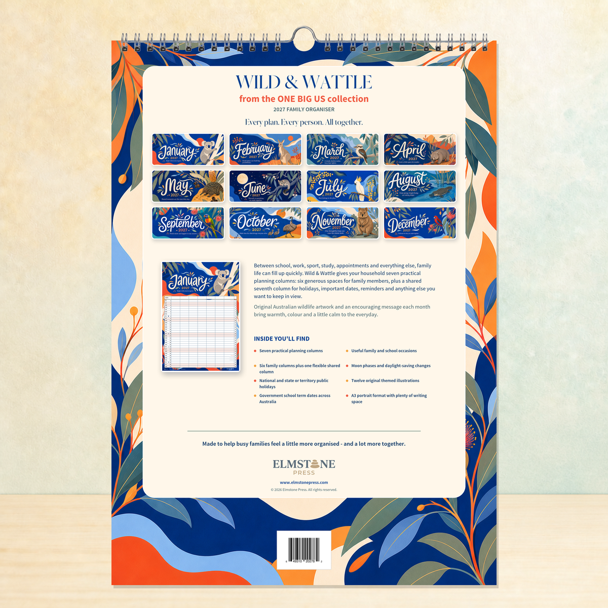 2027 Wild & Wattle - ONE BIG US A3 Australian Family Organiser Calendar - Image 04