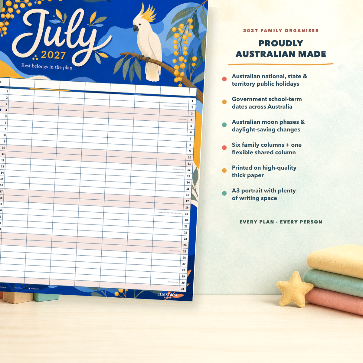 2027 Wild & Wattle - ONE BIG US A3 Australian Family Organiser Calendar - Image 07