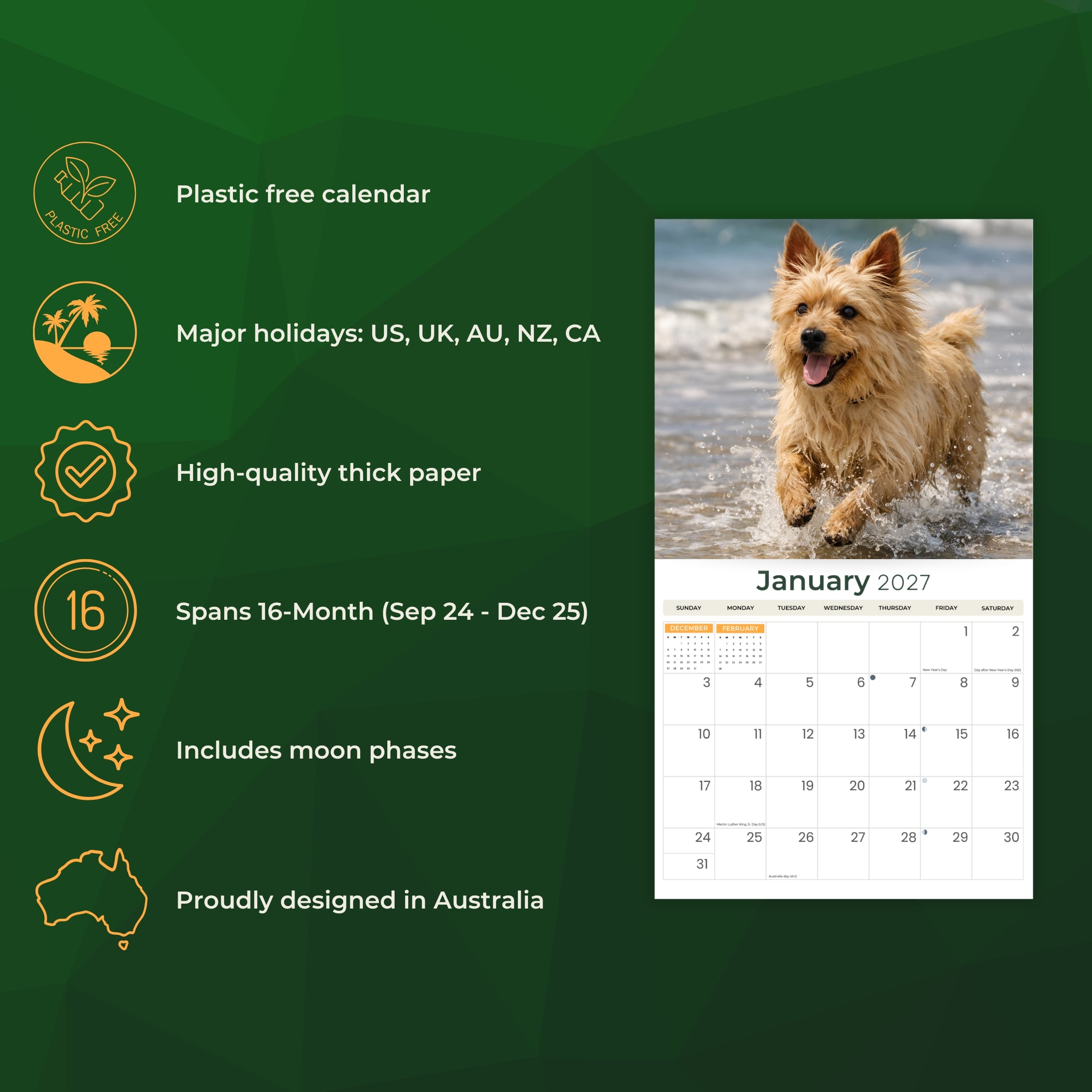 2027 Australian Terriers - Deluxe Wall Calendar