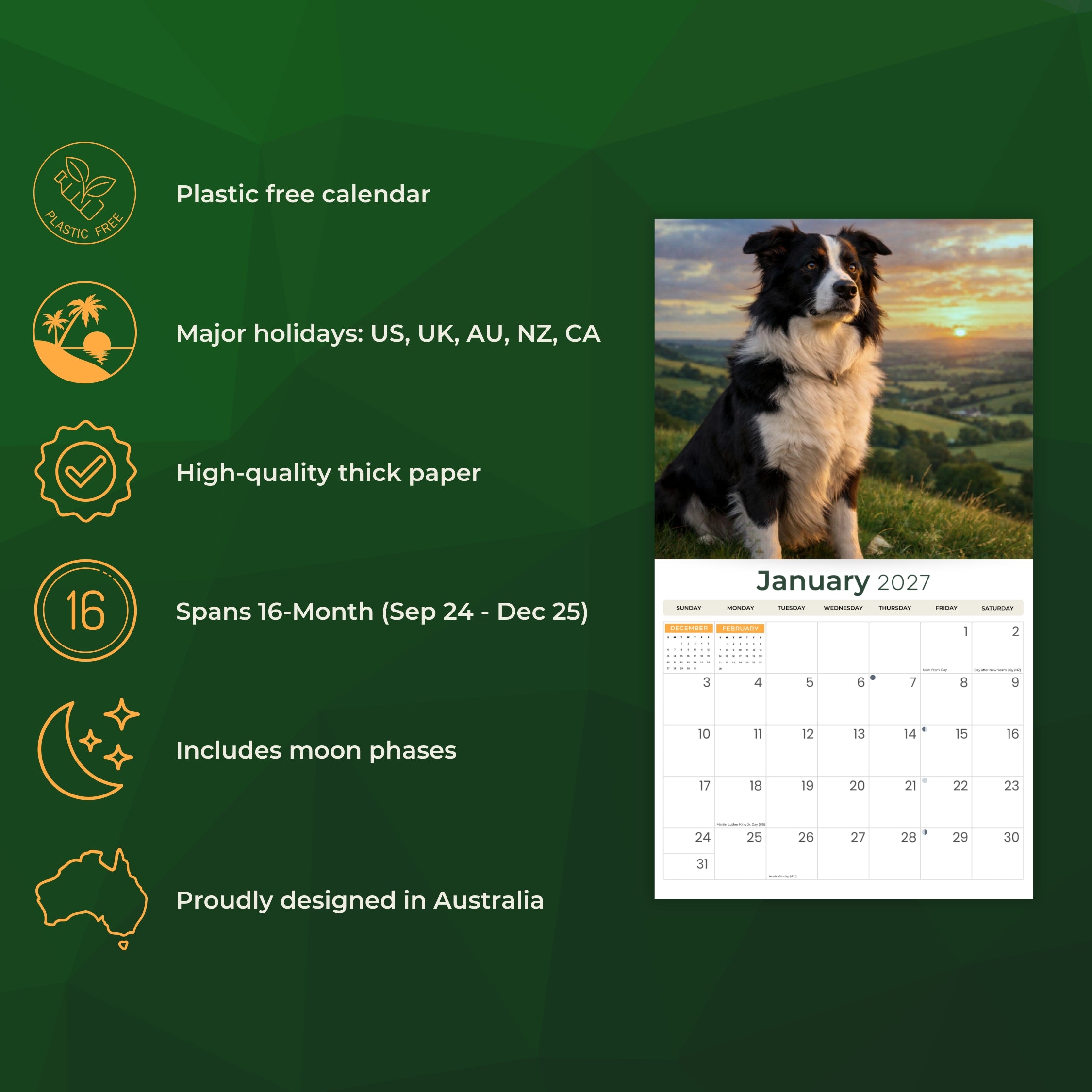 2027 Border Collies - Deluxe Wall Calendar