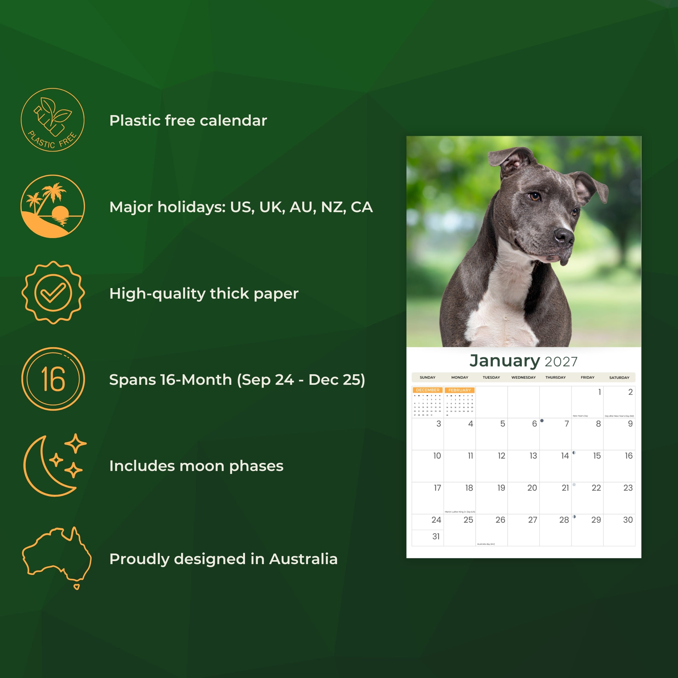 2027 Staffordshire Bull Terrier - Deluxe Wall Calendar