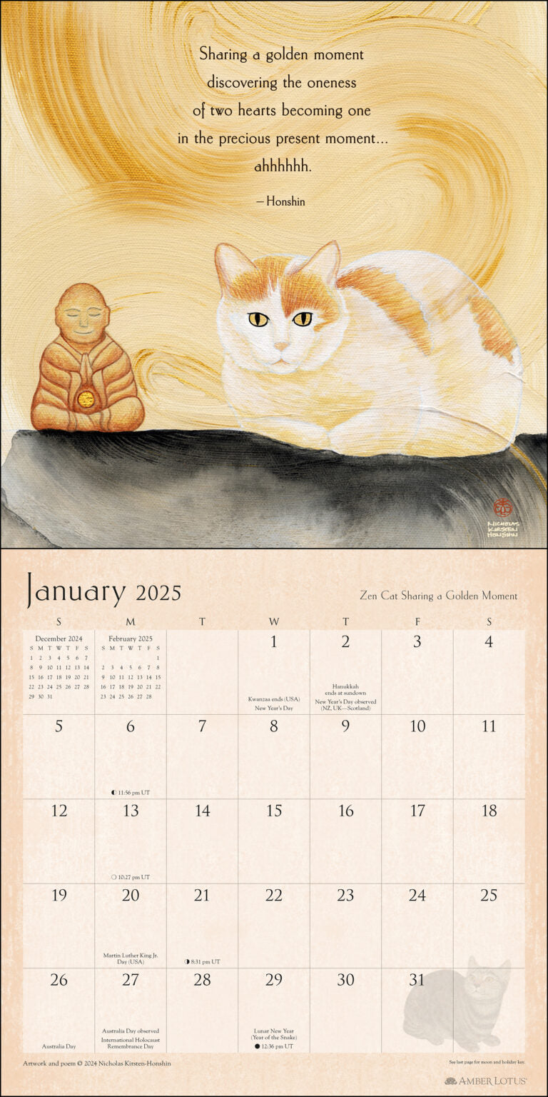 2025 Zen Cat - Square Wall Calendar